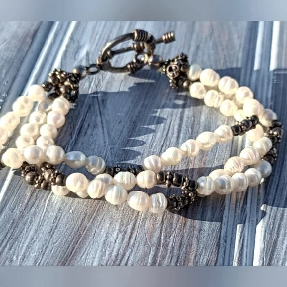 Vintage freshwater pearls, 3 stranded bracelet - Picture 9 of 9